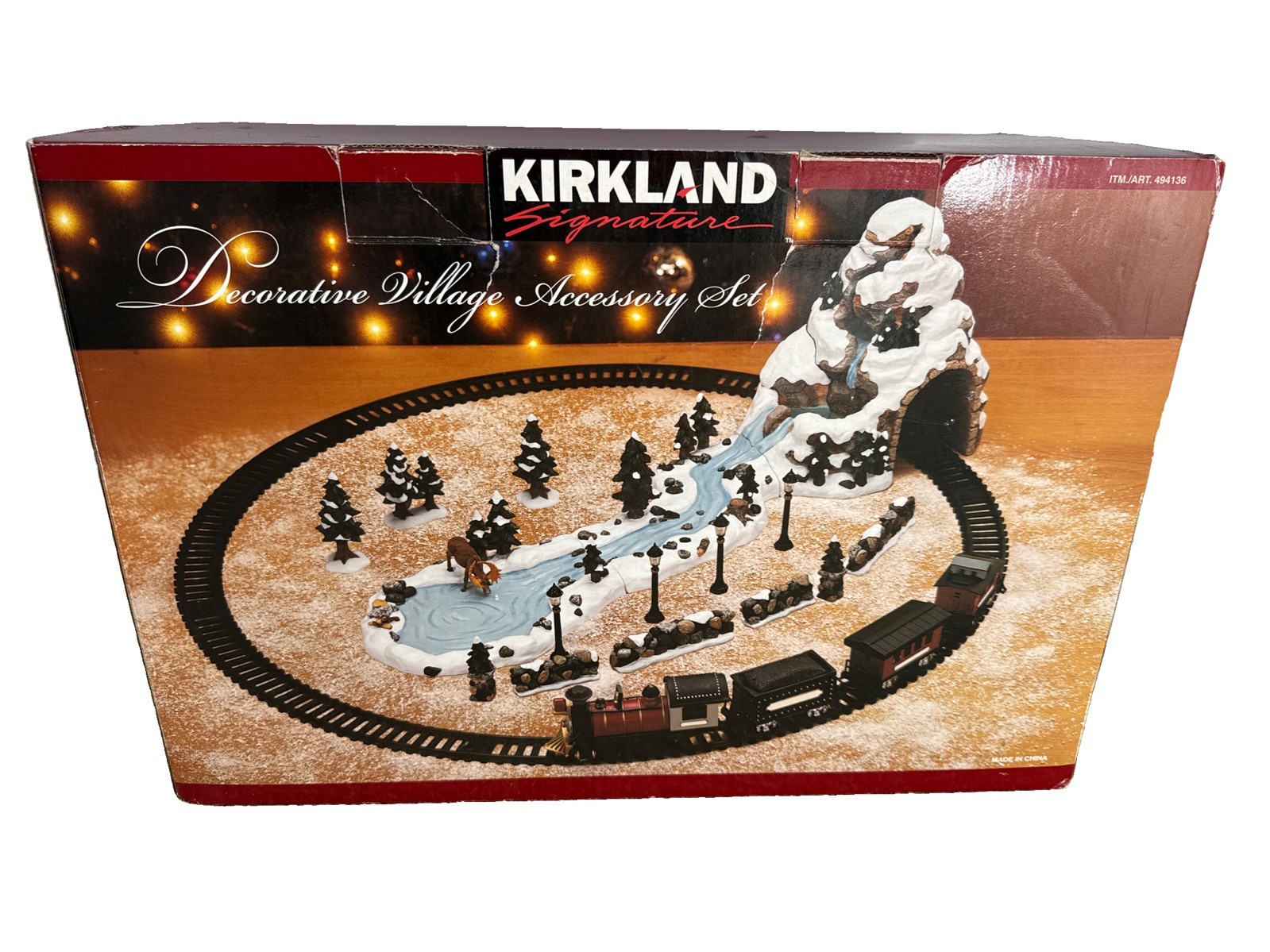 Vintage Kirkland Decorative Train Set Village Waterfall Winter Christmas-Read