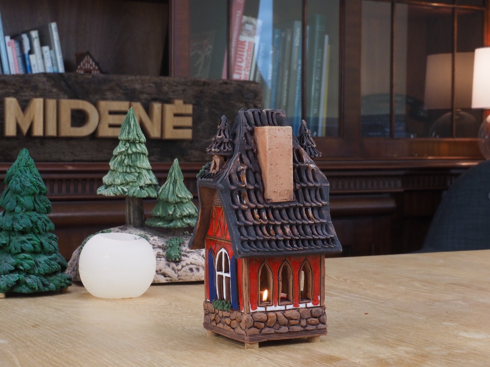Ceramic House Miniature, Candle Holder ‘Midene Collection’, 16 cm, Handmade