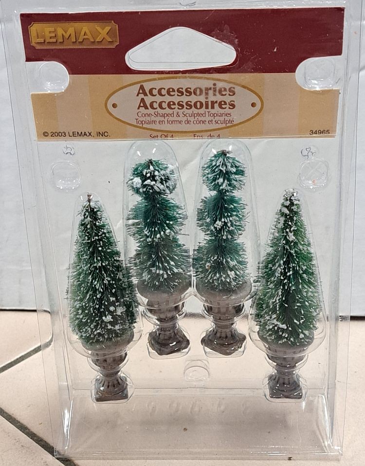 2003 Lemax Cone-Shaped & Sculpted Frosted Topiaries Set Of 4 P/N 34965