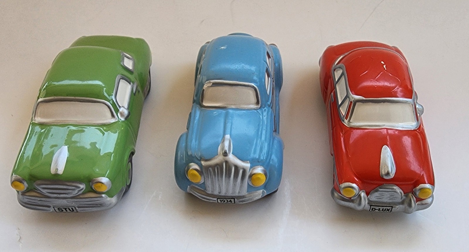 Lot of 3 Ceramic Studebaker 1950s replica Miniature Village Accessory Christmas