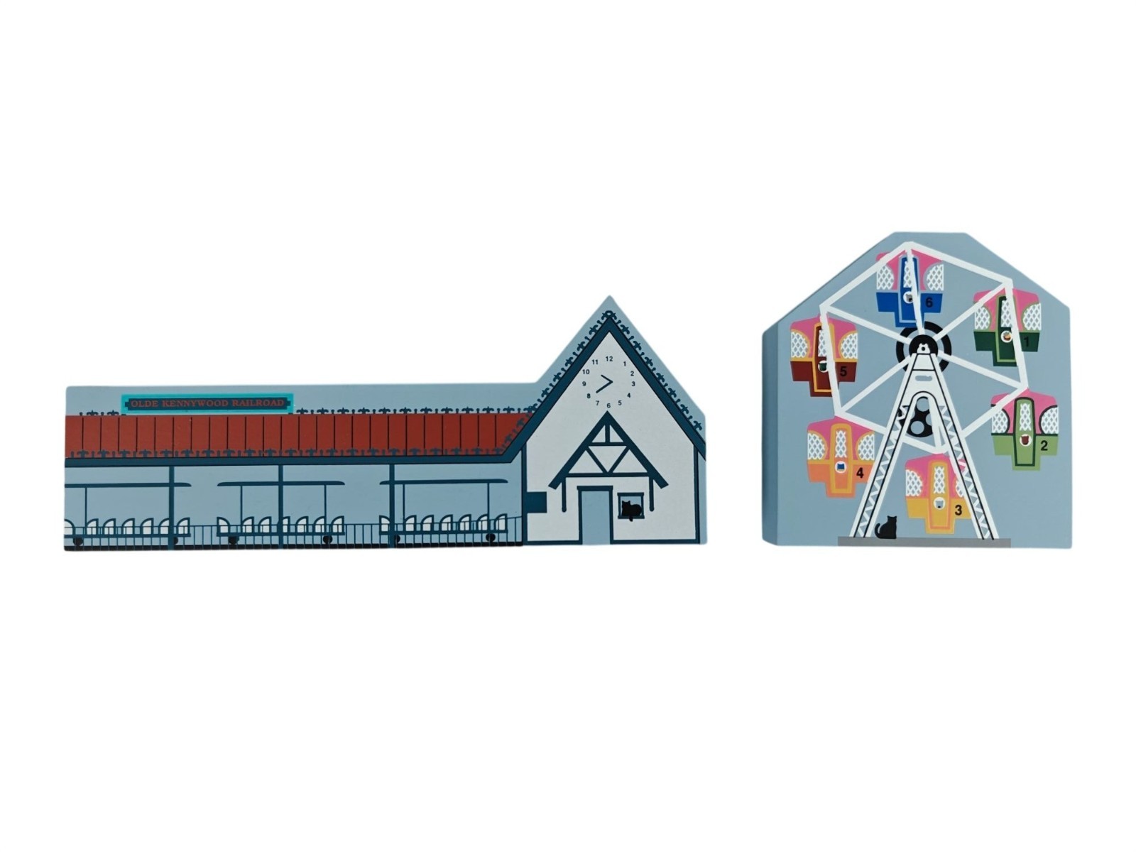 Vintage The Cat’s Meow Kennywood Lot of 2 Railroad Station & Ferris Wheel 1996