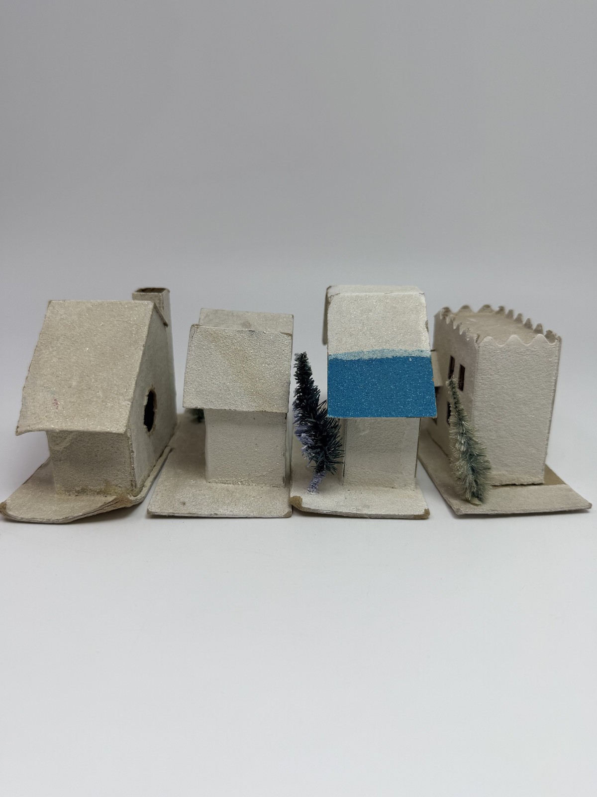 Vintage Christmas Putz House Lot Of 4 Cardboard Mica Glitter Japan