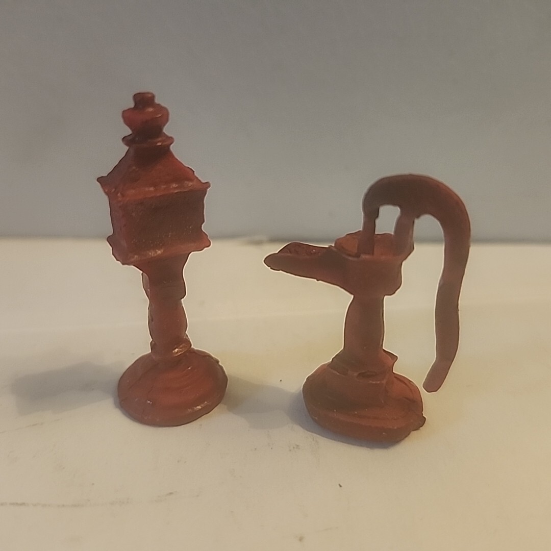 10 Pc Christmas Village Accessories Park Scene Benches Signs Well Mail Box Pump