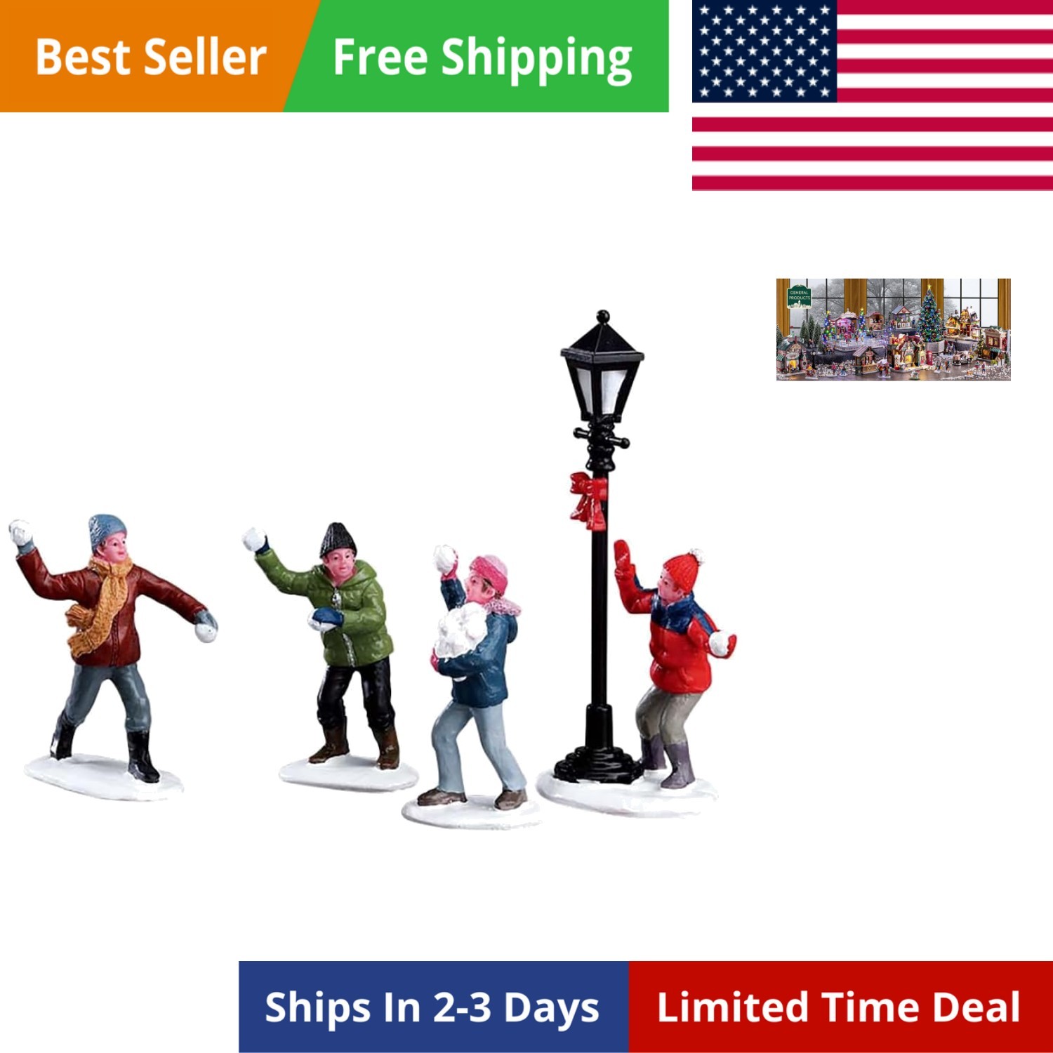 Christmas Village Snowball Fight! Set of 4-32133