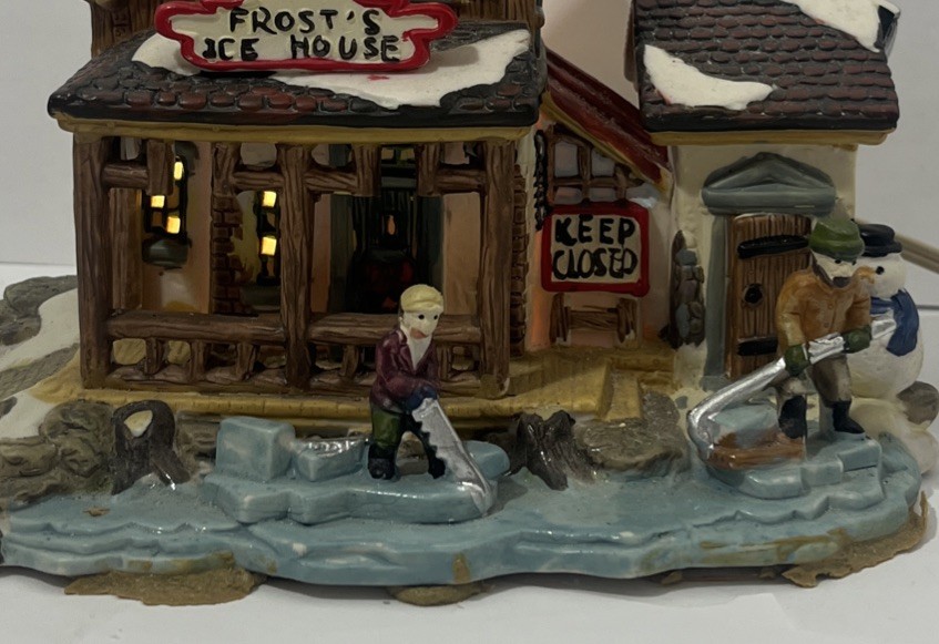 Illuminated Christmas Village Frost’s Ice House With Figurines 9×5.5×5.5 Inch