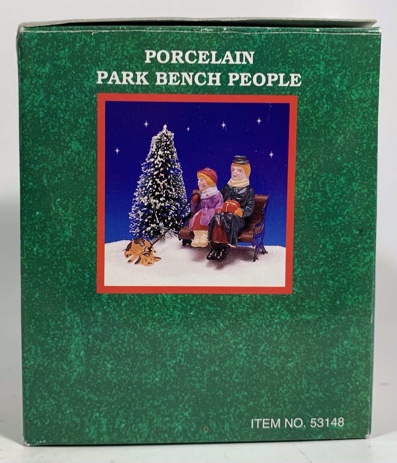 Park Bench People Dog Christmas Tree Scene Village Figurine 1995
