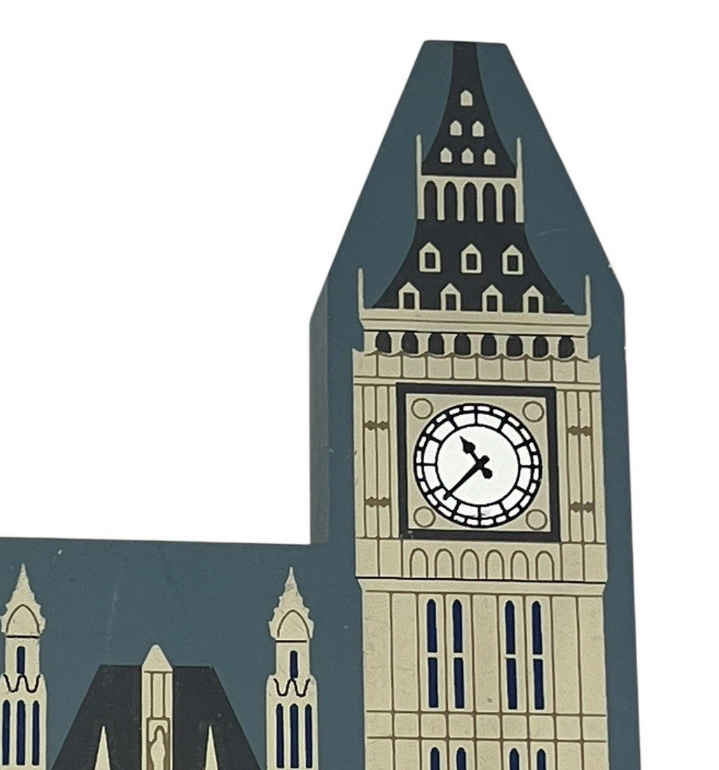 Cats Meow Wood Folk Art Shelf Sitter LONDON HOUSE of PARLIAMENT & BIG BEN Signed