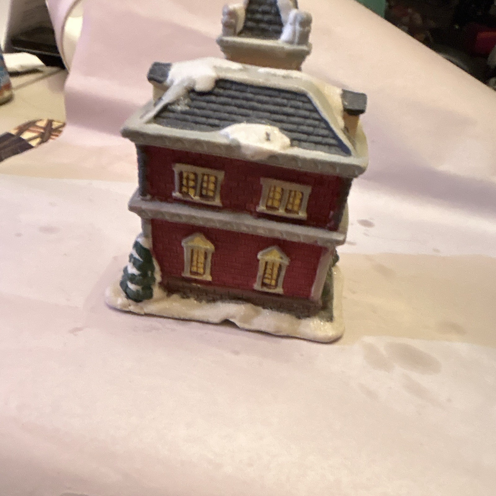 Hand Painted Ceramic & Porcelain Christmas Village City Hall Figurine, Snowy