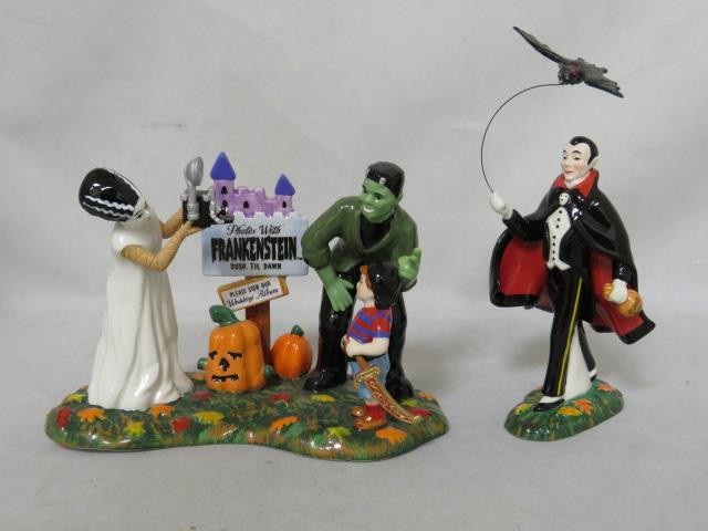 (2) Dept 56 HALLOWEEN Snow Village PHOTOS w/FRANKENSTEIN & VAMPIRE’S BEST FRIEND