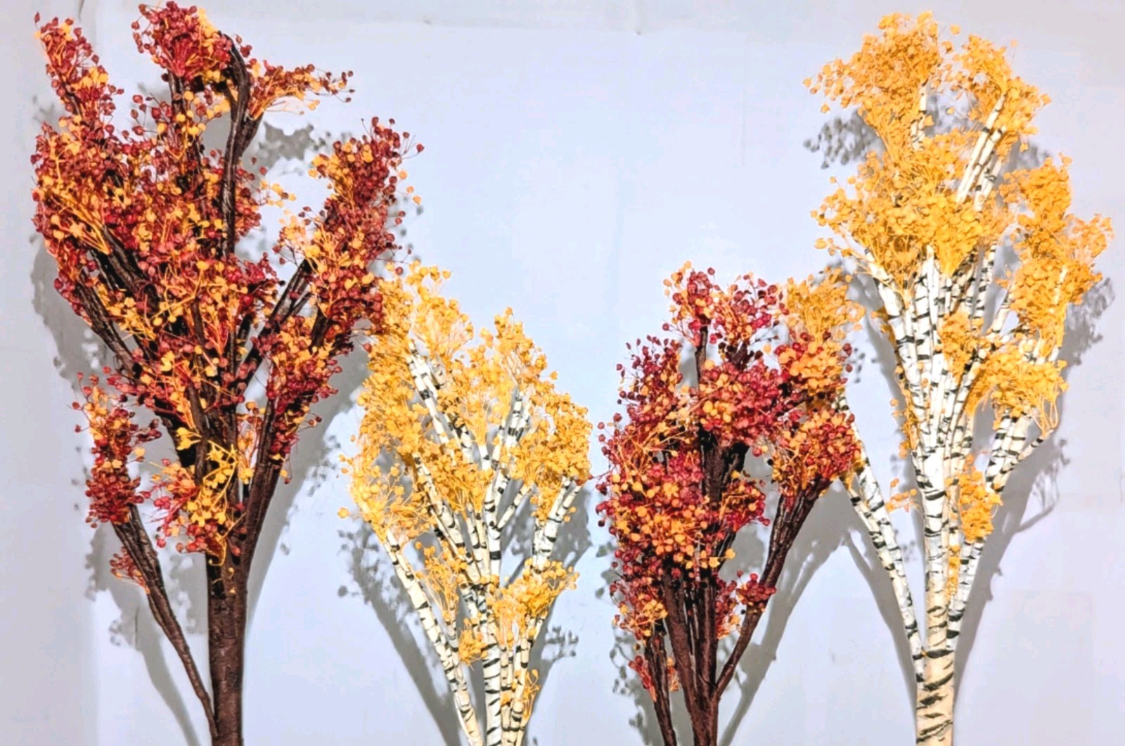 Vtg Dept 56 Village Accessory Set 4 Autumn Leaf Trees Fall Leaves Birch 52975 A+