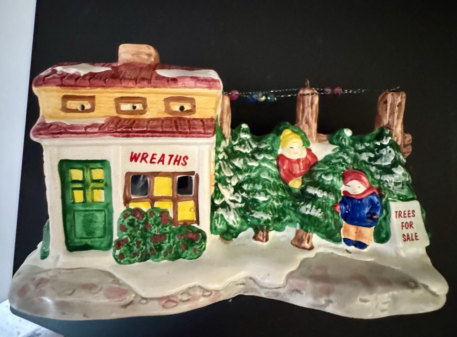 Vintage 1989 Village House Wreath & Tree Shop Candle Holder