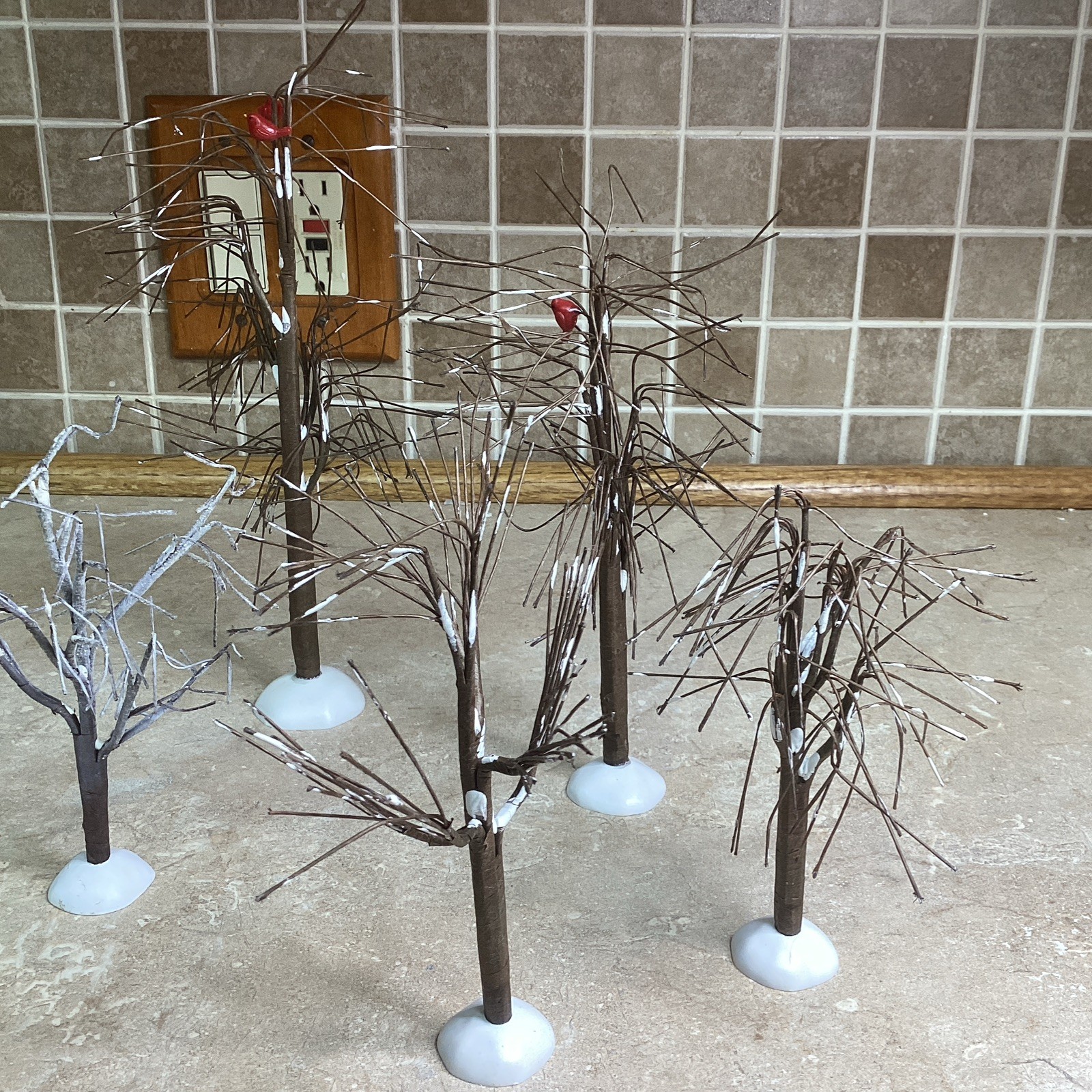 Set Of 5 Village Collection Birch Trees -6”-10” Tall-#B