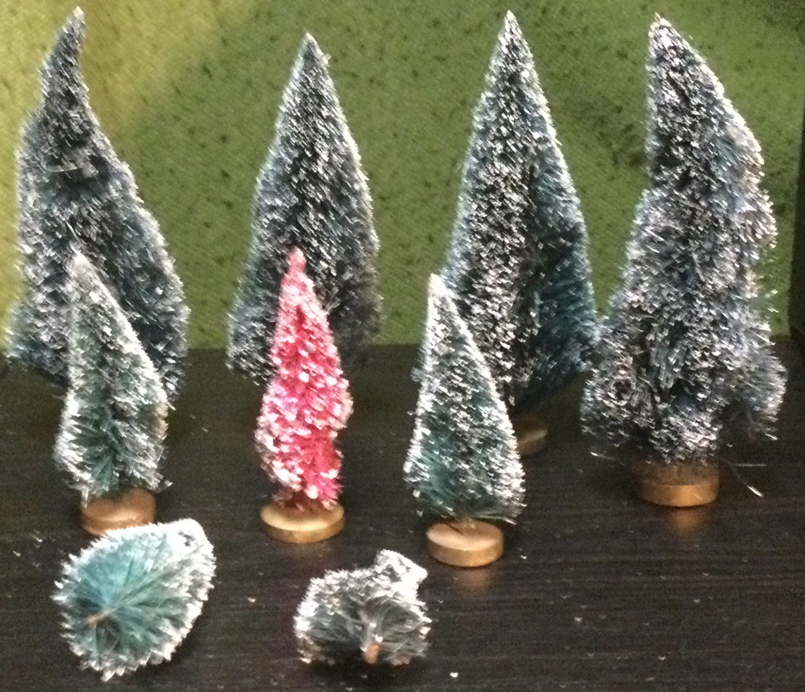 vintage 7 Miniatures Christmas Trees Snow Covered can be used for trains as well