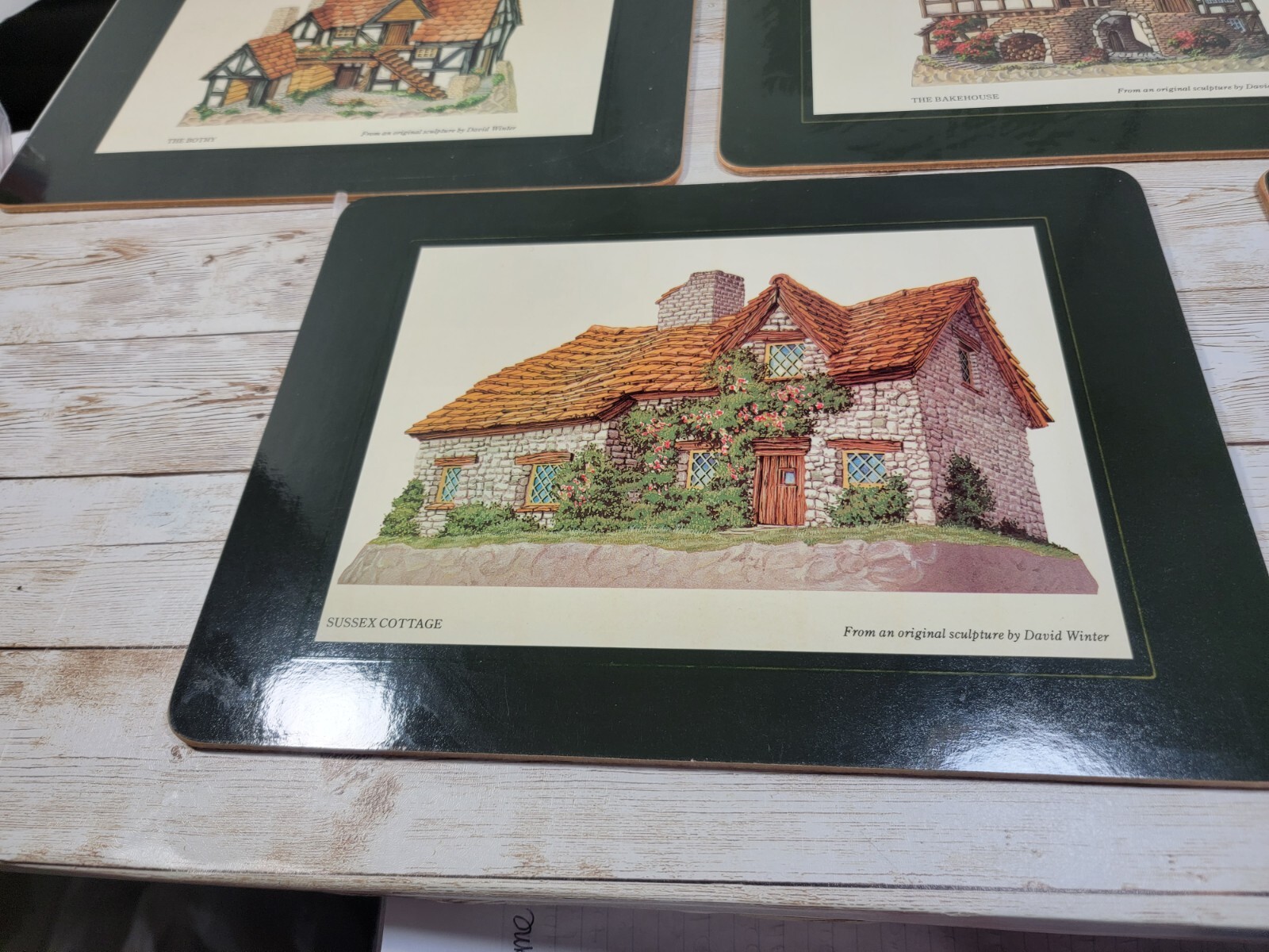 David Winter English Cottages Placemats 7 Different Scenes Cork Back box bottom