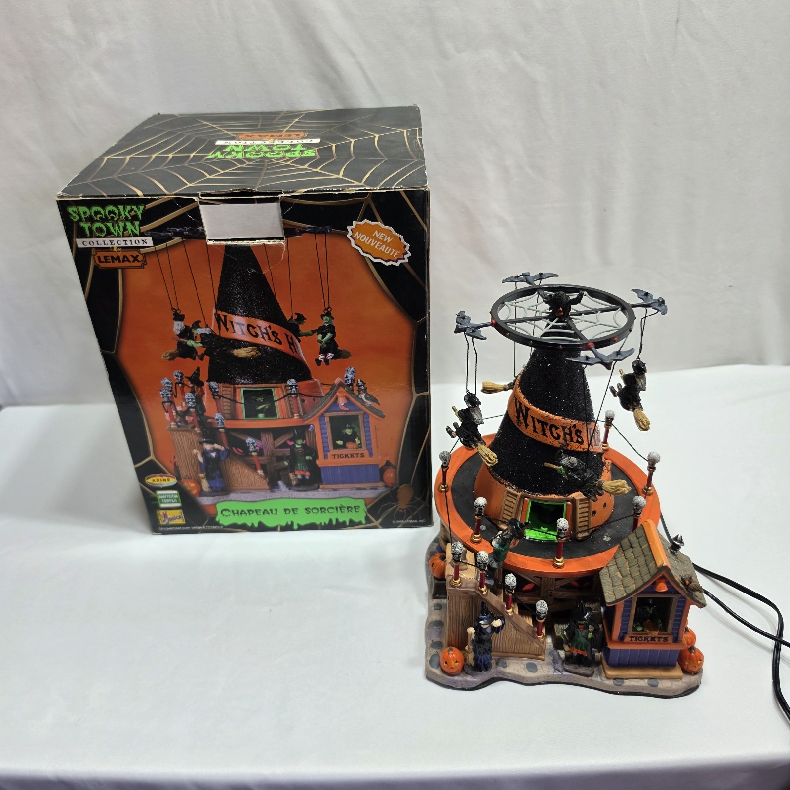 Lemax Spooky Town Witch Hat Carnival Ride 2009 Animated Musical Halloween Rare