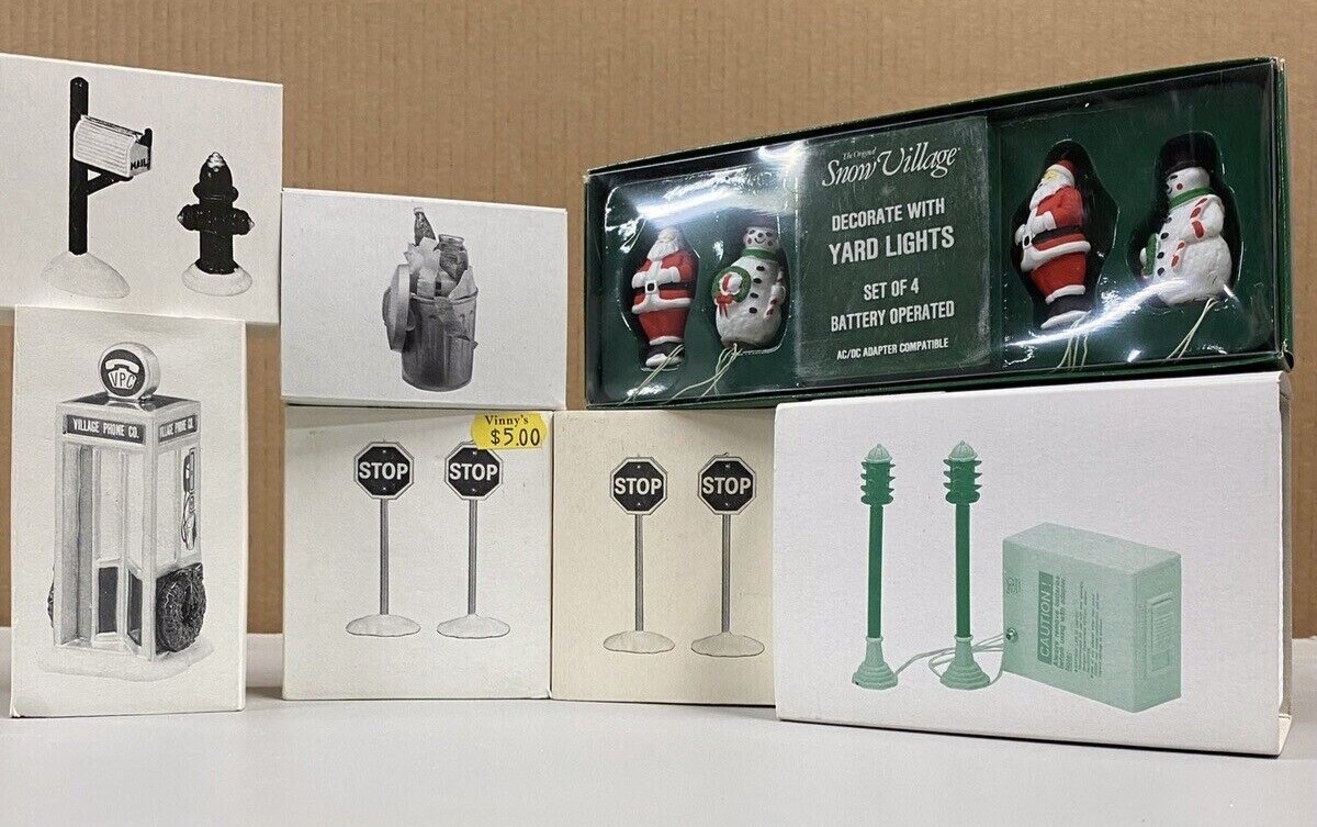 Dept 56 SV Accessories. Stop Signs, Trash Cans, Stop Lights, Mailbox, Ph Booth