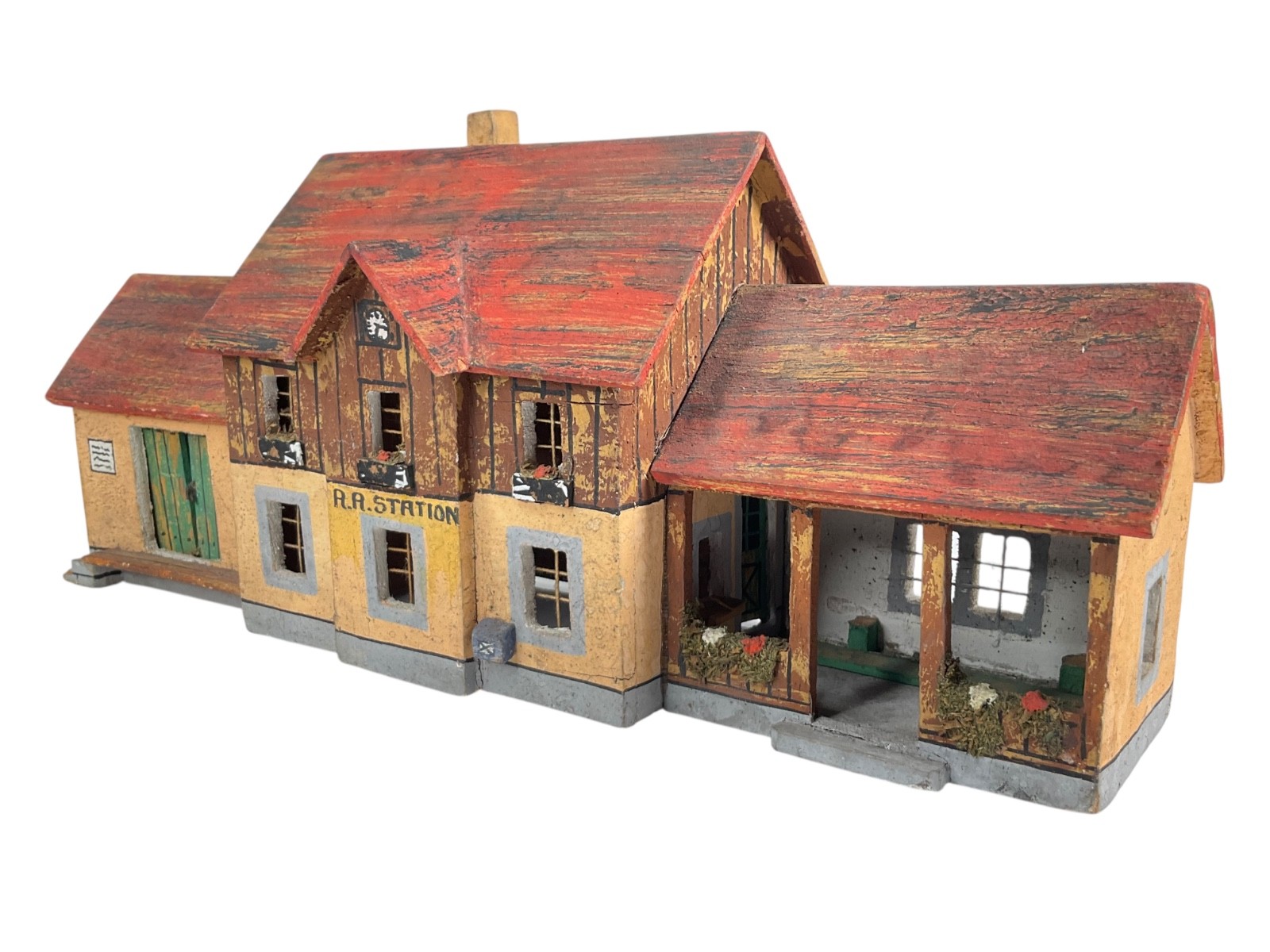 1930s ERZGEBIRGE PUTZ WOOD CHRISTMAS VILLAGE TRAIN STATION MINIATURE RARE!! #50