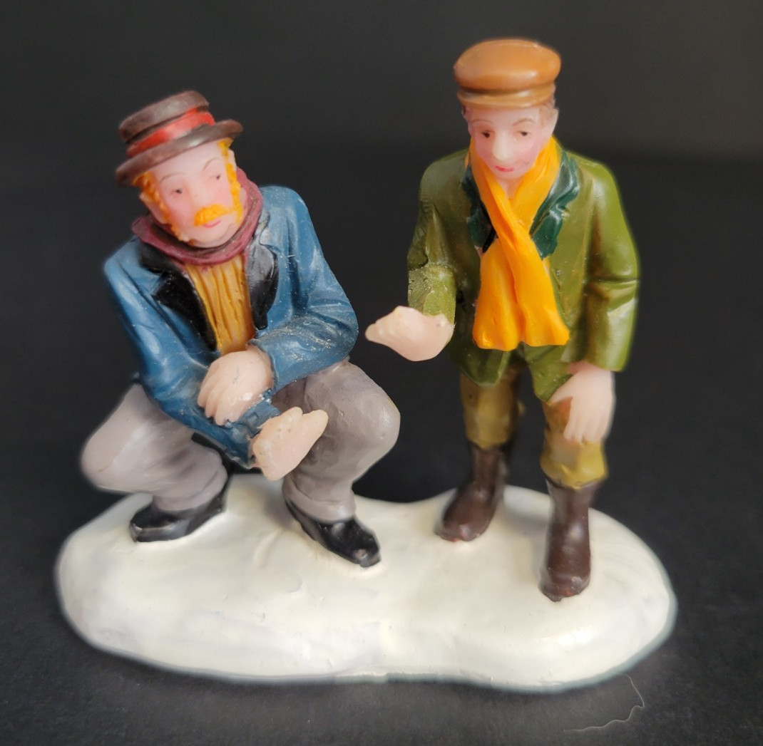 Lemax Christmas Village Town Father and Son Warming Hands Family