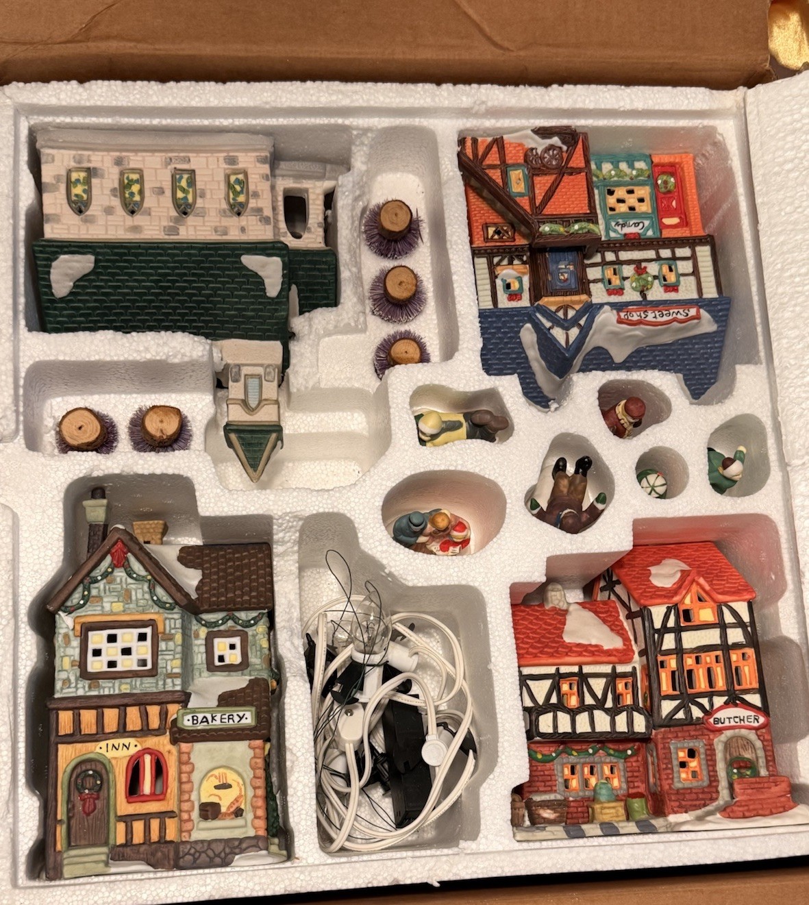 Ceramic Illuminated Christmas Village Set w/ Accessories, Multicolor, 10+ Pcs