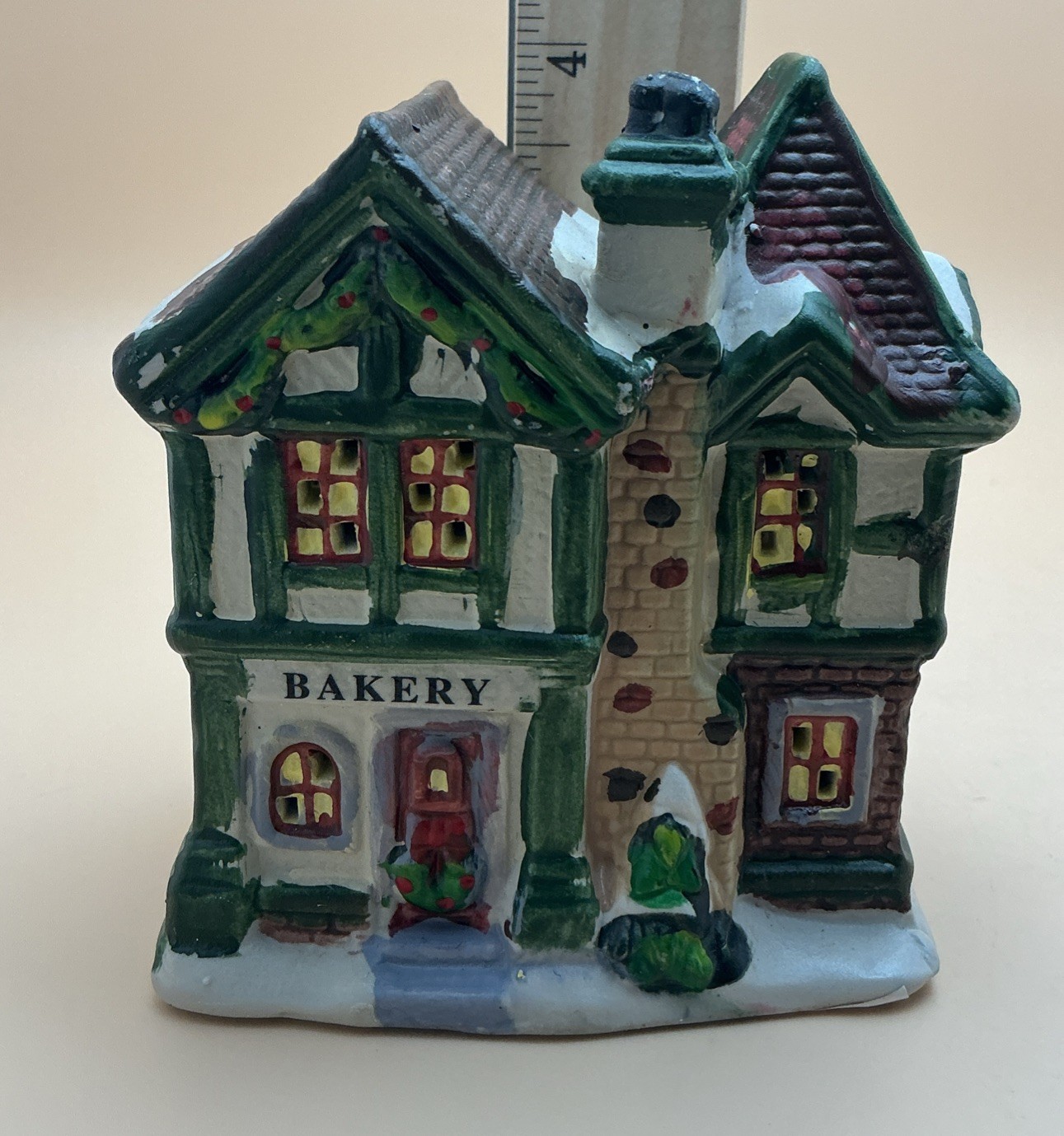 Vintage Miniature Porcelain or Ceramic Christmas Village Bakery House