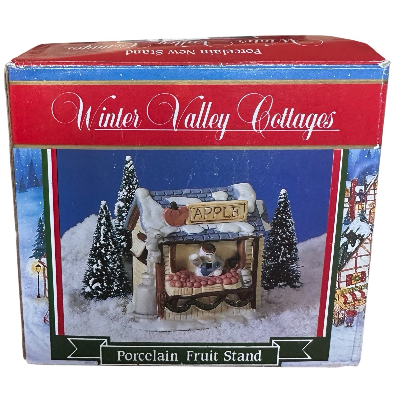 Winter Valley Vintage Cottages Porcelain Fruit Stand IOB Atico Christmas