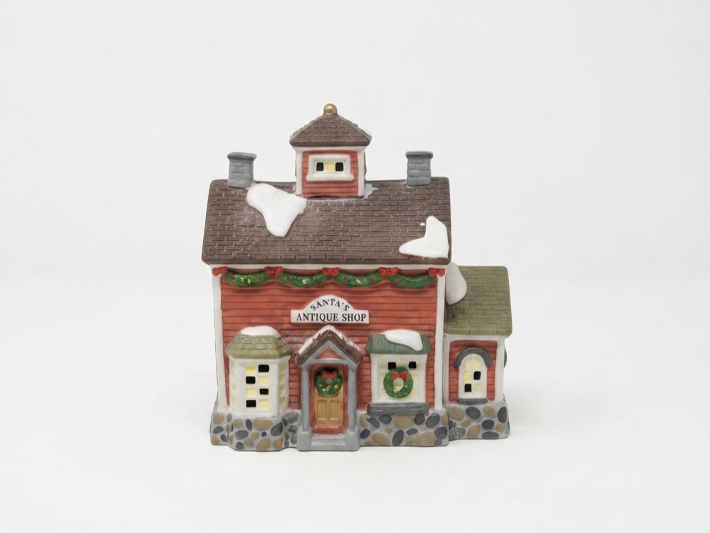 Dickens Keepsake Santa’s Antique Shop House 7″, Porcelain Vintage Lighted Decor