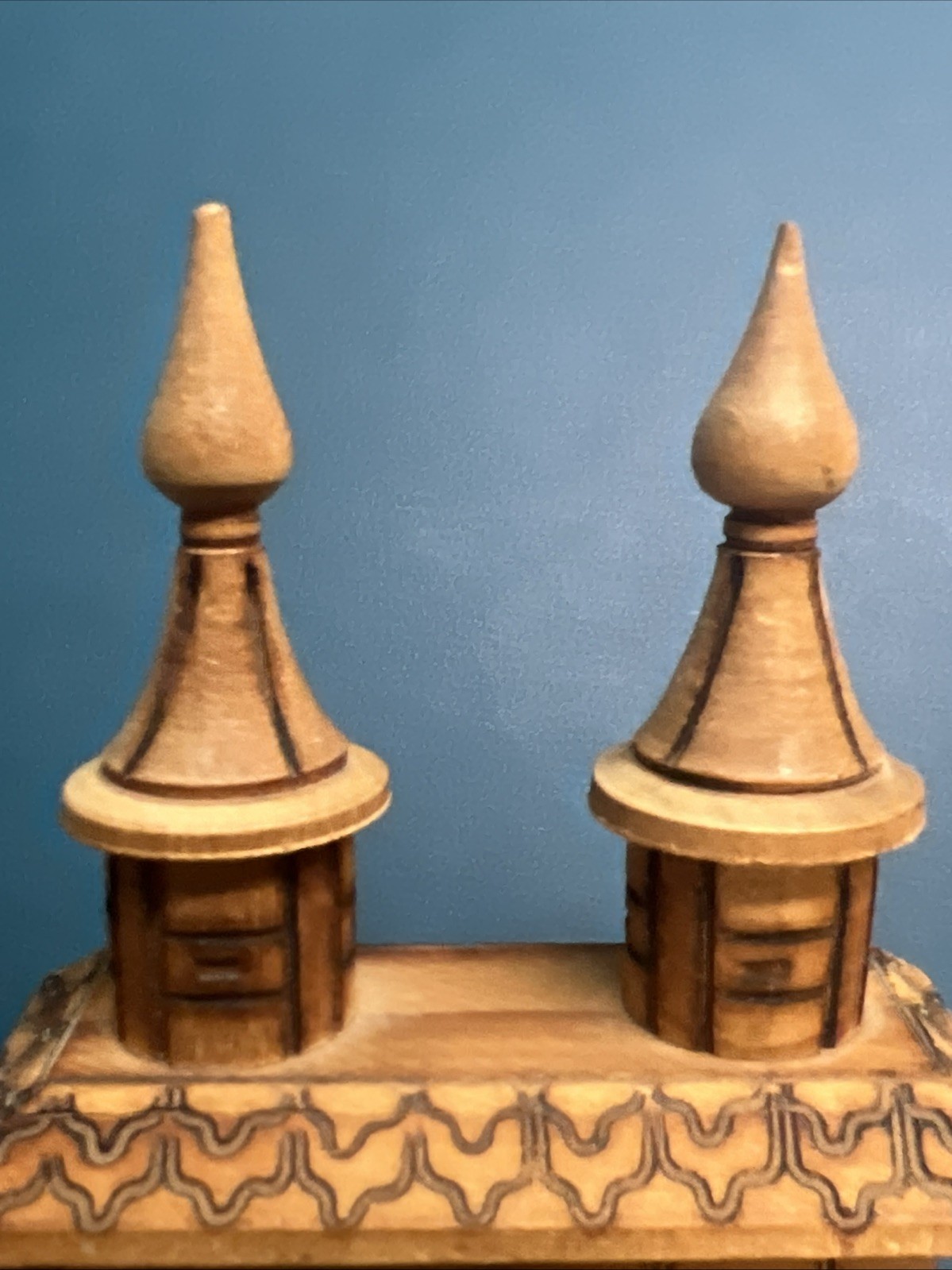 Vintage Russian Folk Art USSR – Wood Burned Carved Miniature Church For Village