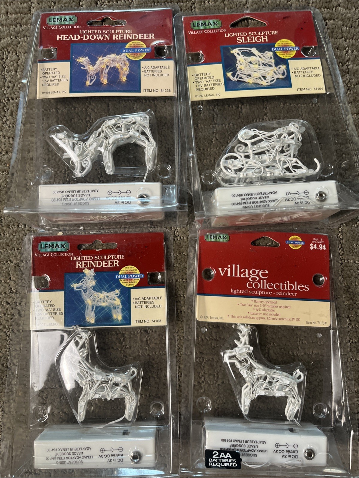Lemax Lighted Sleigh Reindeer Lot Christmas Village 1997 Dual Power