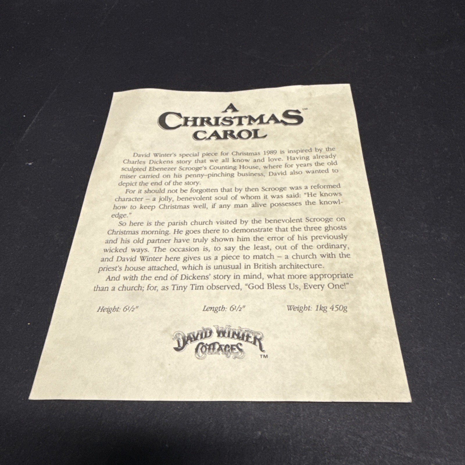 David Winter Cottage A Christmas Carol Parish Church 1989 Vintage John Hine Box