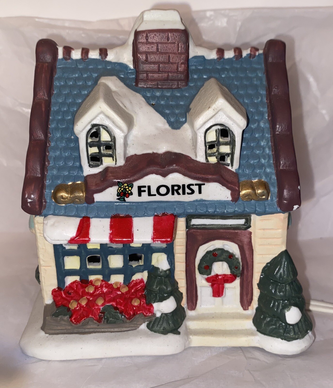 Victorian Village Collectible Florist Flower Shop W/ Light Christmas July 5” Bx