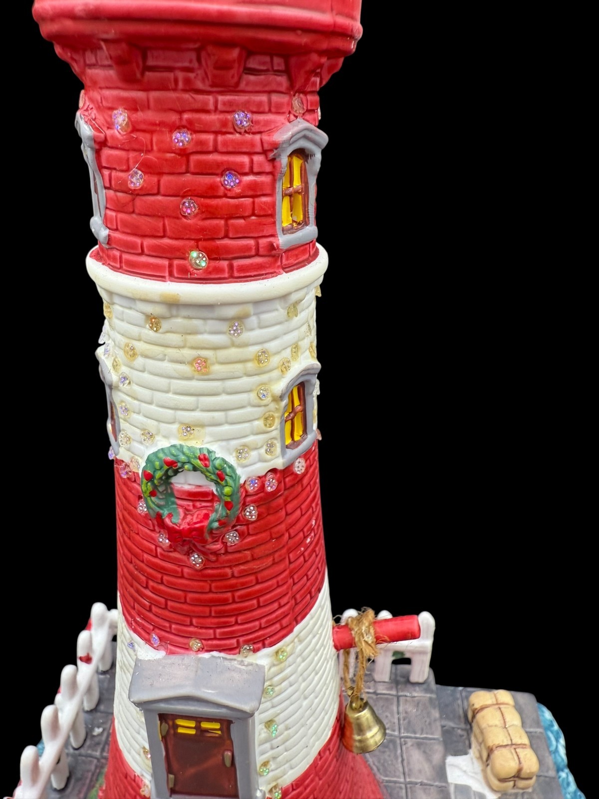 St. Nicholas Square Lighthouse Figurine Illuminated Hand Painted Christmas Decor