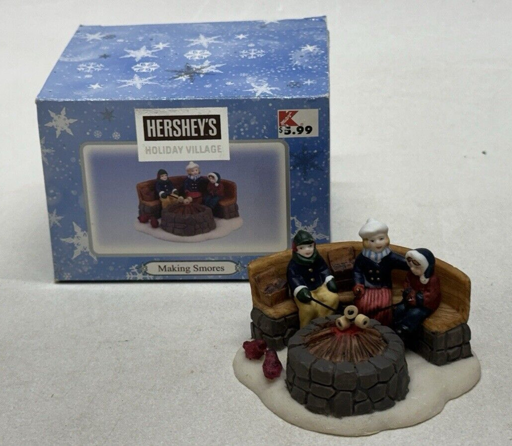 2001 Hershey’s Holiday Village Making Smores Tree Lot Christmas Figurine 2 LOT