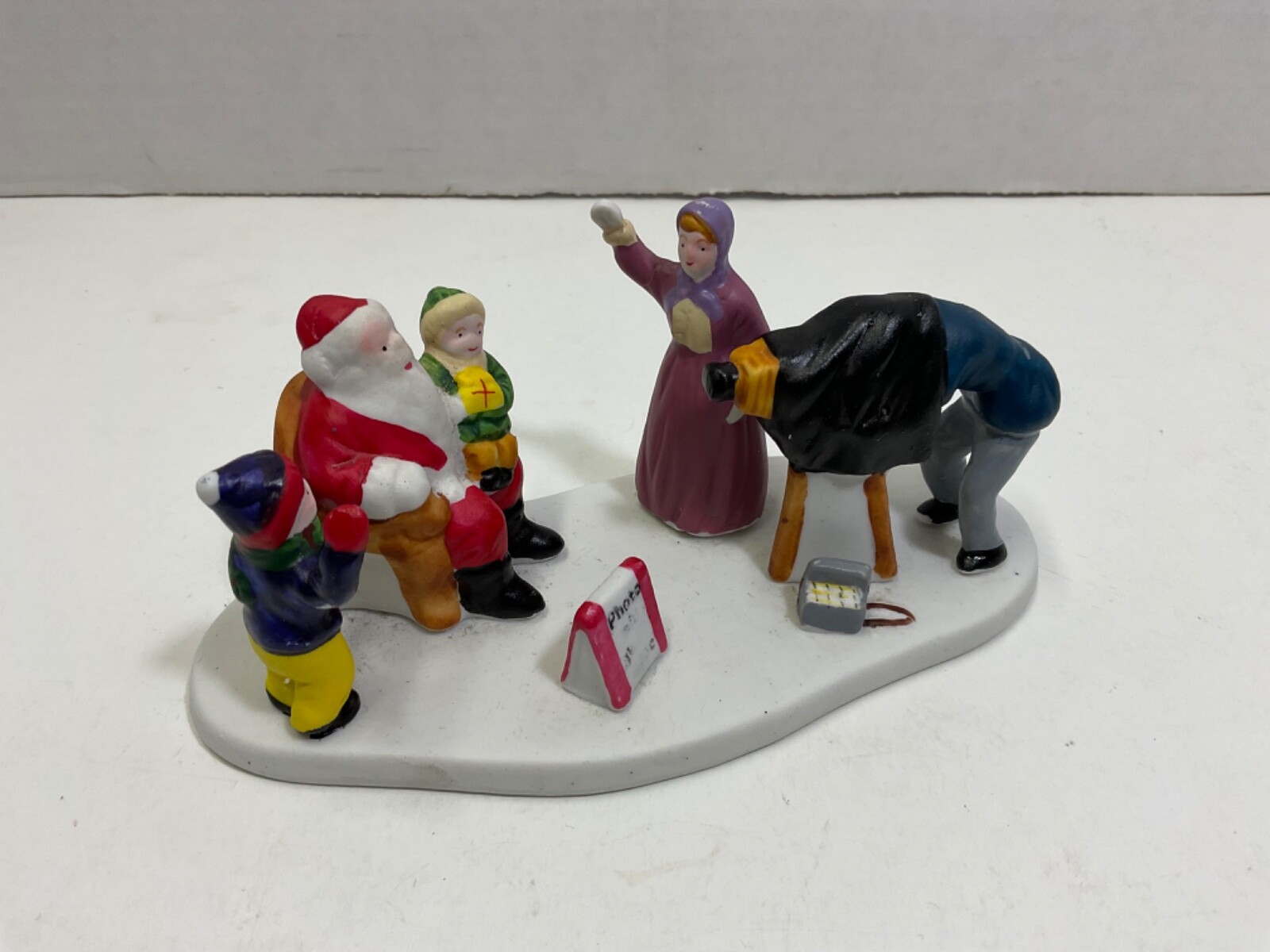 1994 Lemax Ceramic Photo With Santa Christmas Village Figure , Family Christmas