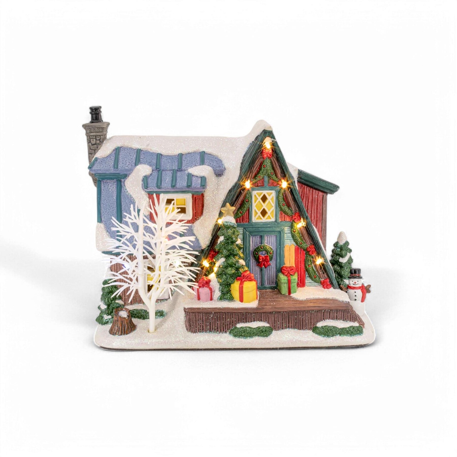 FG Square Country Log Cabin Christmas Village w Big Presents Display MC3005