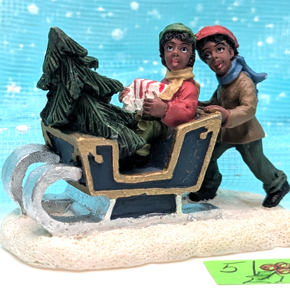 *READ* sled boy girl Christmas Village Figurine LOOSE INV51