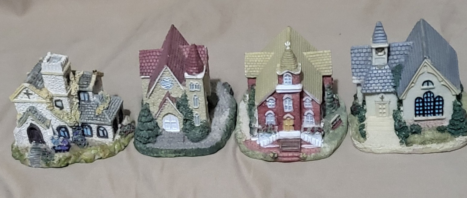 Set of 4 (Four) Miniature Churches International Resourcing Services 1992 &1995