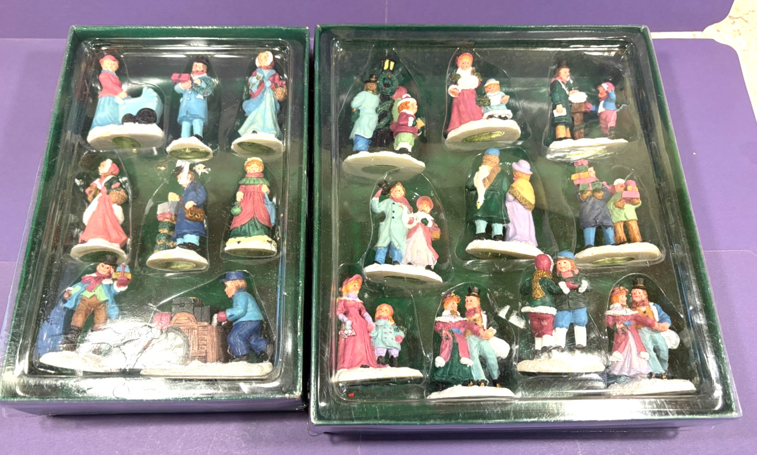 Pacific Rim Import Ceramic Christmas Village 18 People Figures in Two Boxes