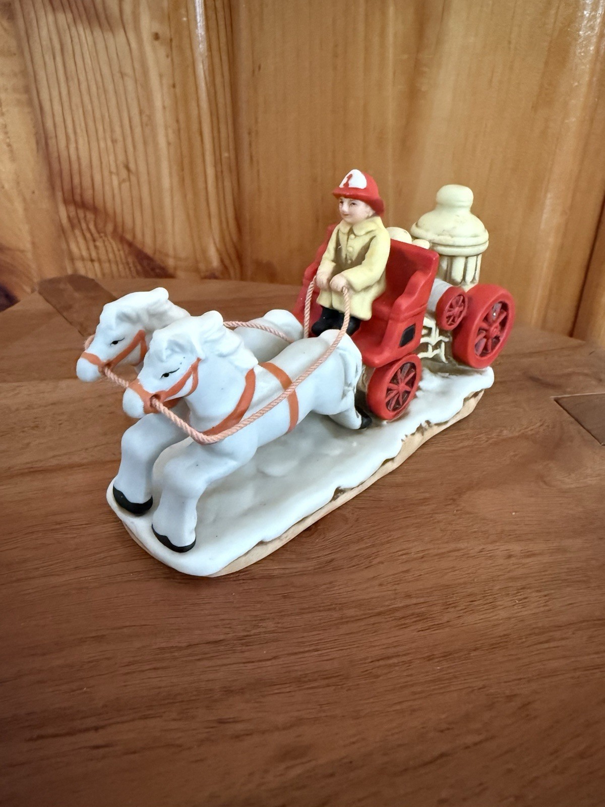 Lefton 1987 FIRE PUMP HORSE DRAWN WAGON COLONIAL VILLAGE #06458
