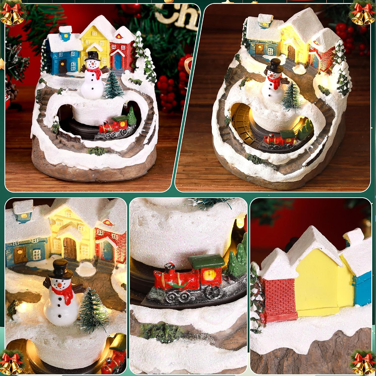 Musical Christmas Village Houses with LED Light & Rotating Train, Ornaments Cent