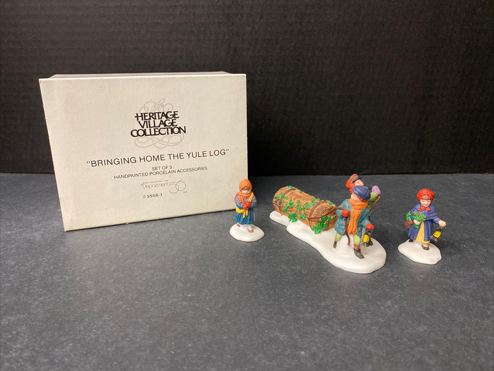 Department 56 Bringing Home the Yule Log 5558-1 Set of 3 Heritage Village