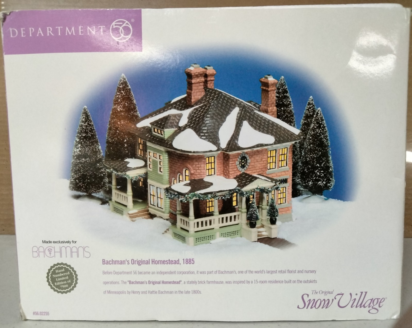 Department 56 – Bachman’s Original Homestead 1885 Snow Village- Illuminated-Box