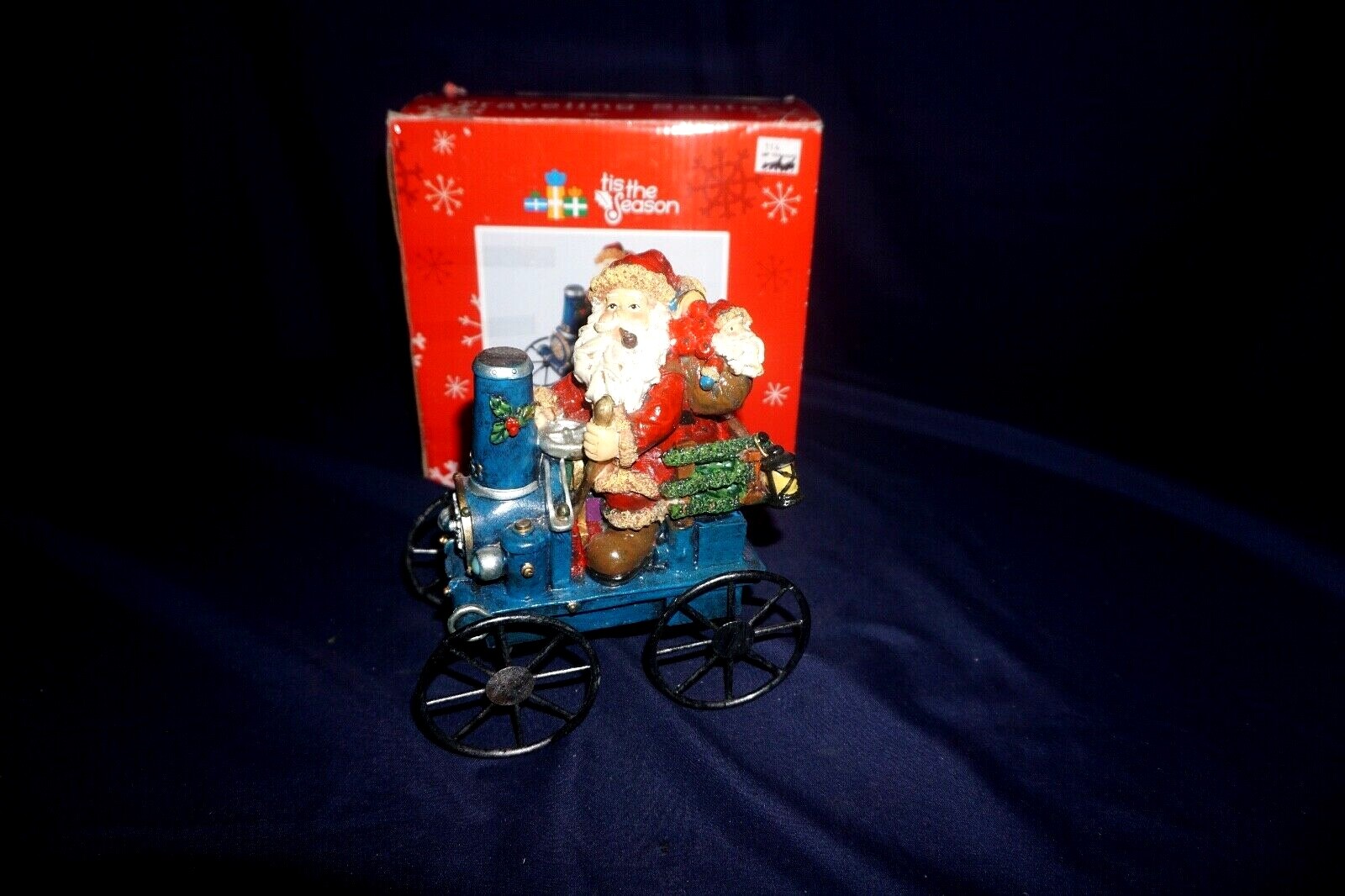 TIS THE SEASON TRAVELING SANTA STEAM ENGINE TRAIN CHRISTMAS FIGURINE WITH BOX