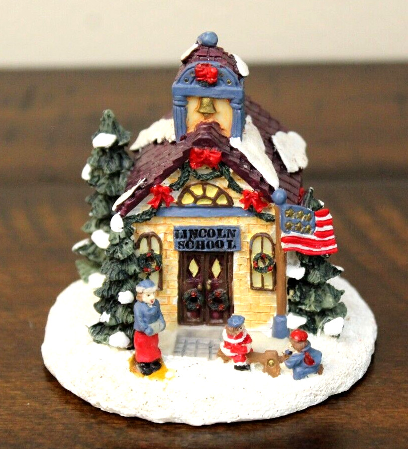 Vintage Crystal Falls Village LINCOLN SCHOOL HOUSE Mini Christmas Scene 1996