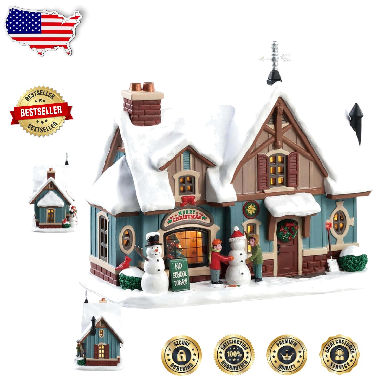 Caddington Village Lighted Building: Snow Day! Textured Resin Tabletop Santa