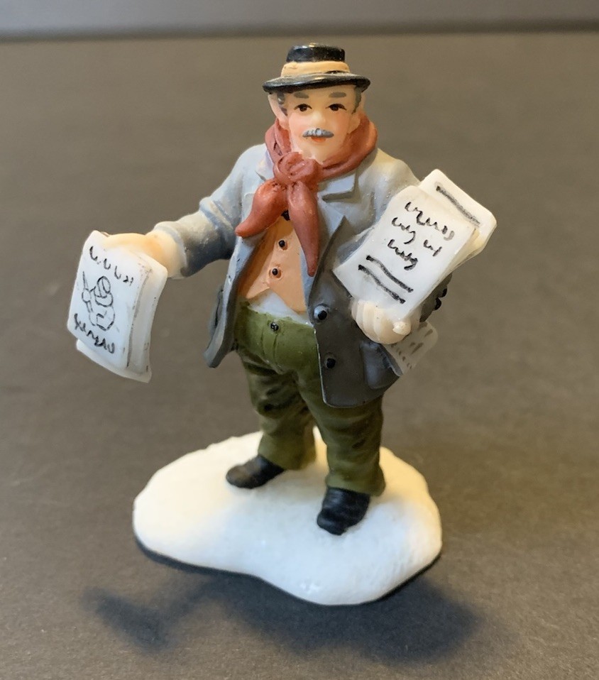O’well Village Holiday Time Figurines, Gentleman Selling Newspaper