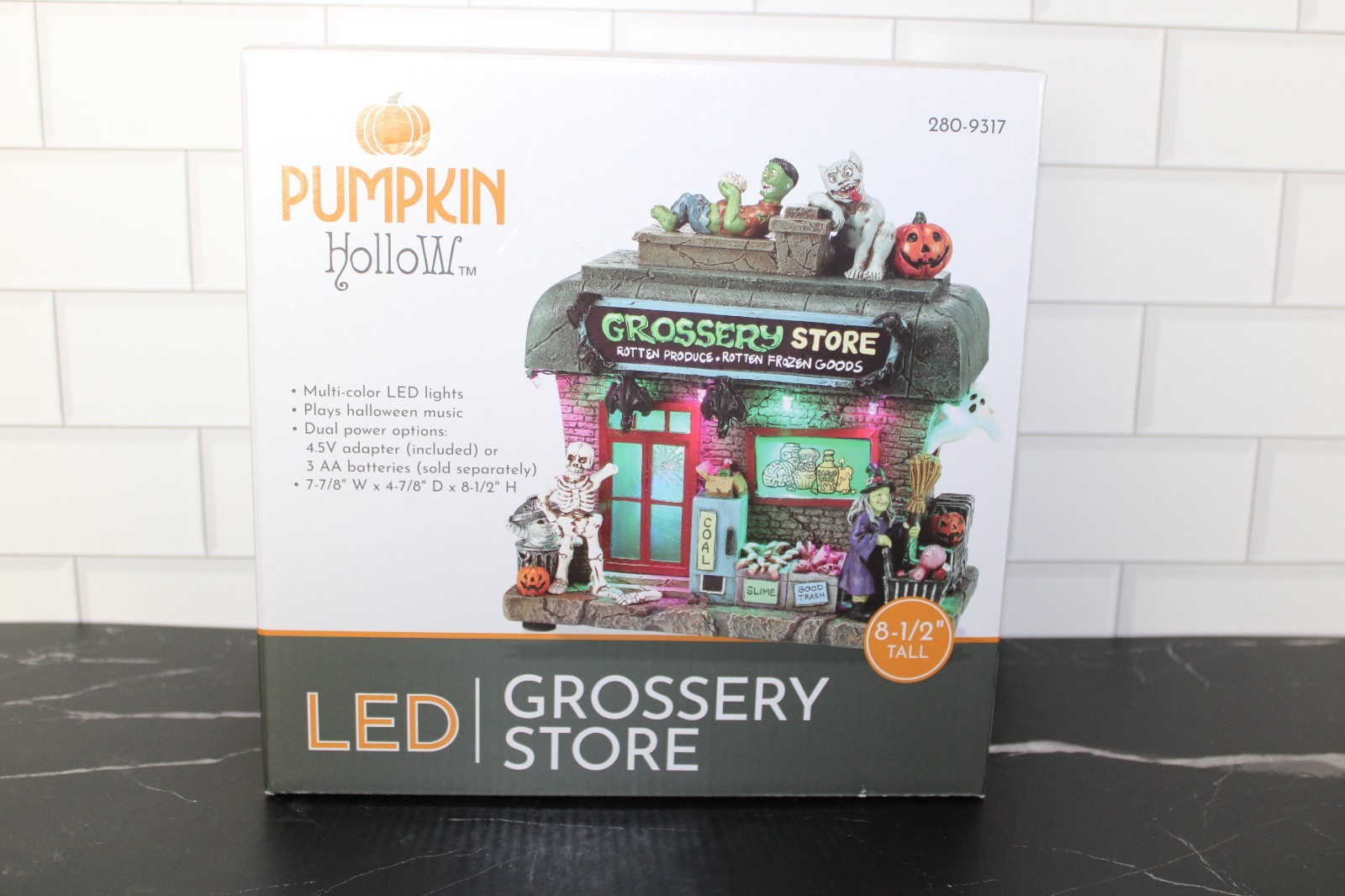 8″LED Musical Spooky Grossery Store Tabletop Halloween Lighted Village Decor NWT