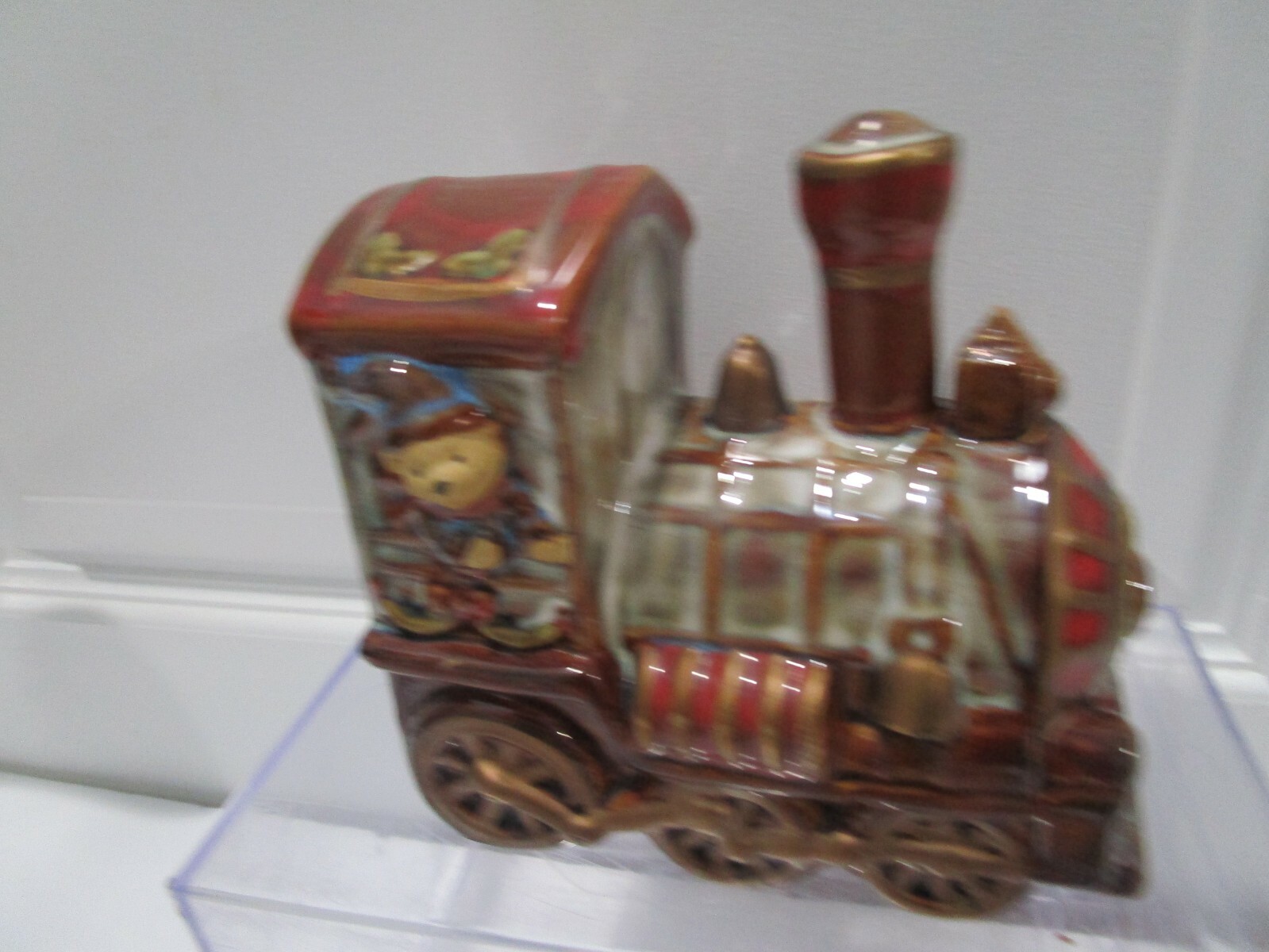 Train Figurine Bear Engineer Glazed Ceramic Decoration