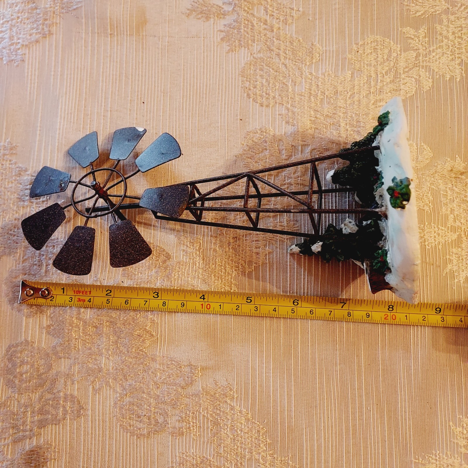 Village Christmas Decor Metal Approx. 8″ Windmill on Decorated on Resin Base