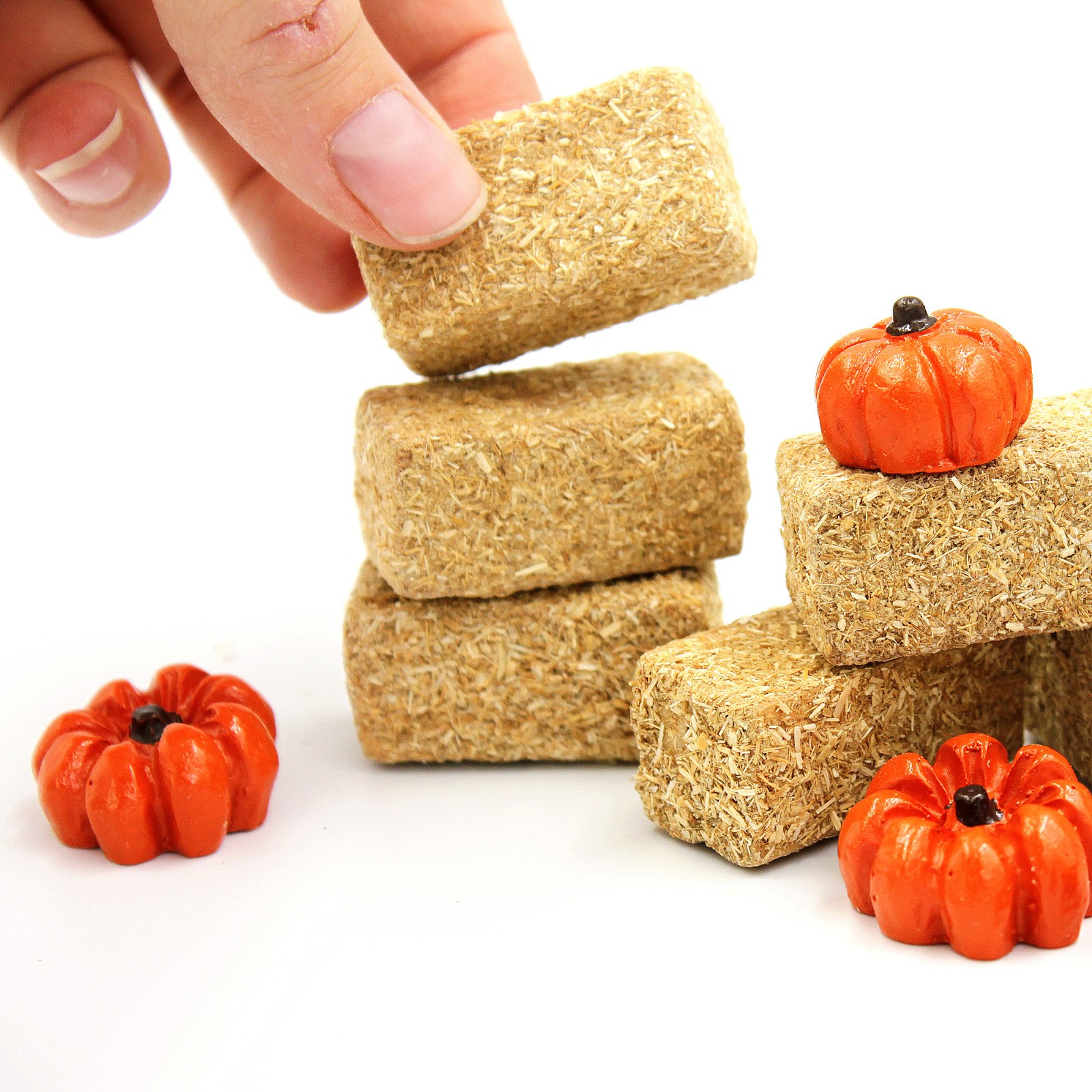 Miniature 24Pk Pumpkins or Hay Bales: Fall Fairy Garden, Haunted Village Decor