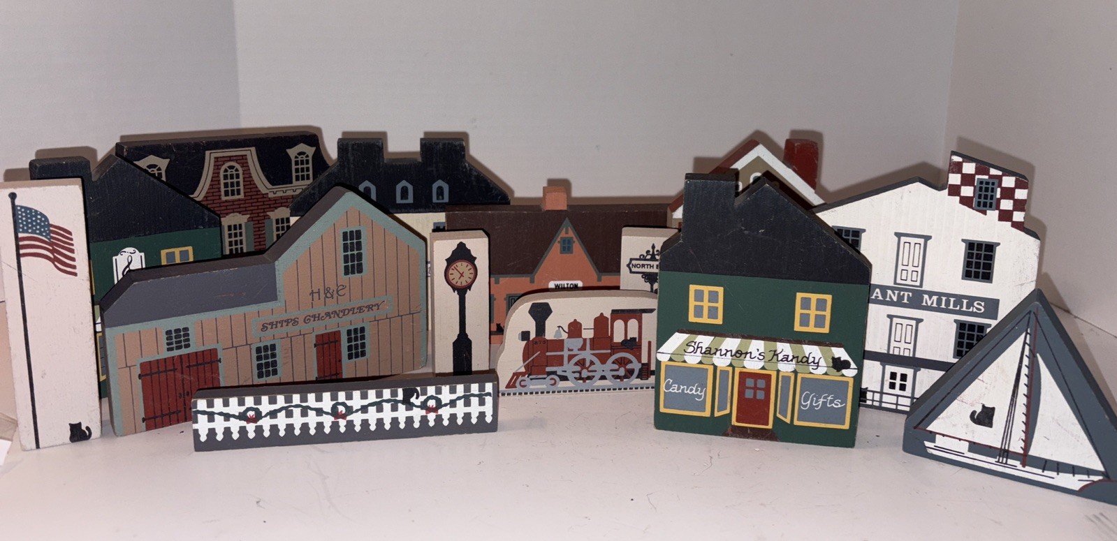 Cat’s Meow Village Lot Of 15 Misc. Buildings 80’s Signed Faline